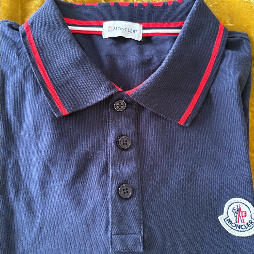 Moncler Kids Polo Shirt in Navy with Red Trim